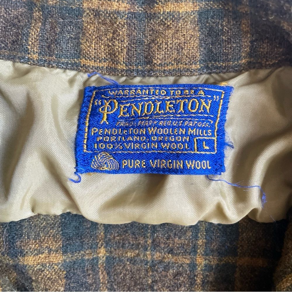 Vintage 60s Pendleton 100% Virgin Wool Plaid Shirt - Mustard/Olive/Brown Men’s L - Picture 11 of 16